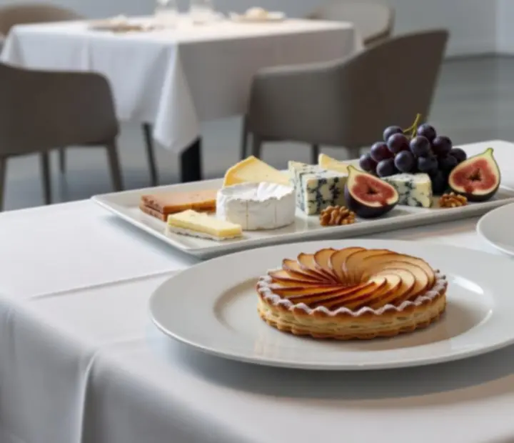 Desserts dressés sur une table de restaurant, prêts à être partagés